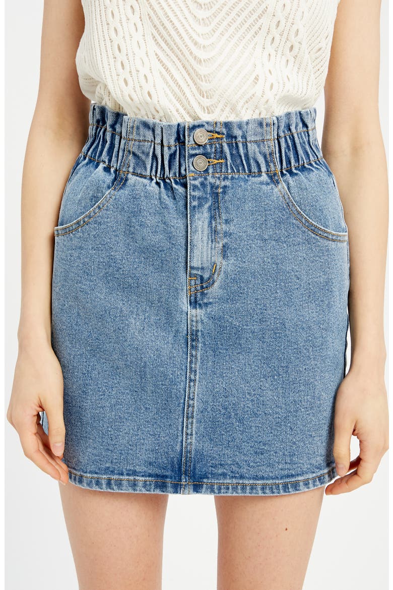 Shirred Waist Denim Skirt, Alternate, color, DENIM