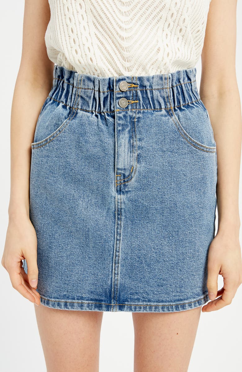 WISHLIST Shirred Waist Denim Skirt, Alternate, color, Denim