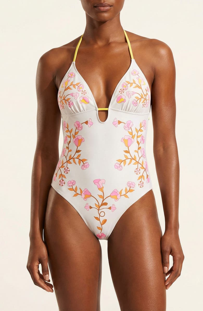 Jessie Zhao New York Yellow Bloom Reversible One Piece Swimsuit, Main, color, Yellow