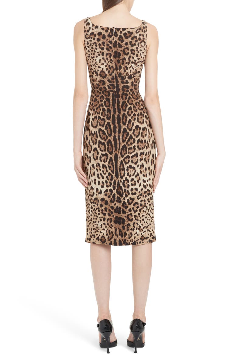 Dolce&Gabbana Leopard Print Stretch Silk Midi Sheath Dress, Alternate, color, 