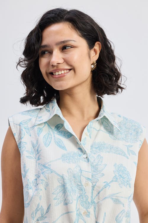 Reistor Drawstring Shirt Dress In Blue Florals In Floral Melody