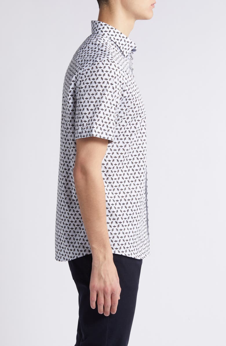 Stone Rose Bee Print Short Sleeve Stretch Button-Up Shirt, Alternate, color, 