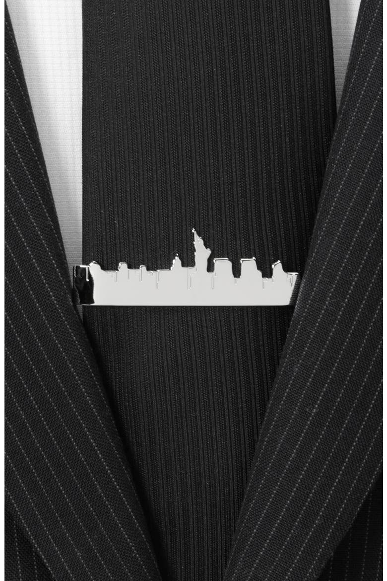 New York Skyline Tie Bar, Alternate, color, SILVER
