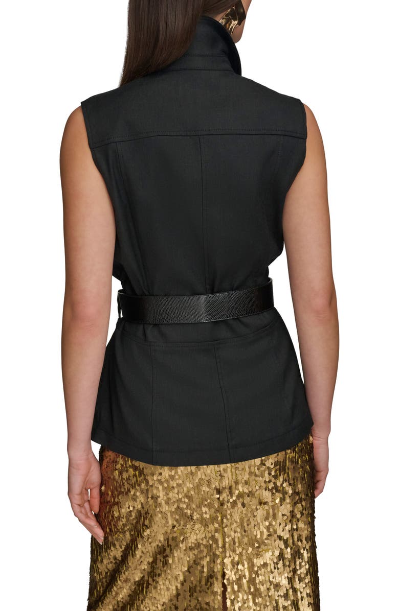 Donna Karan New York Belted linen Blend Vest, Alternate, color, Black