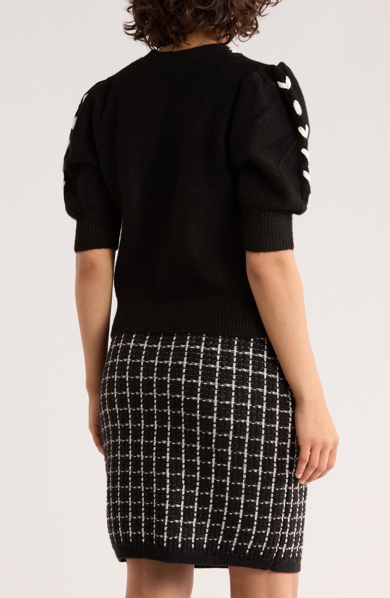 Ellen Tracy Embroidered Short Sleeve Crop Sweater, Alternate, color, Black/ Marshmallow