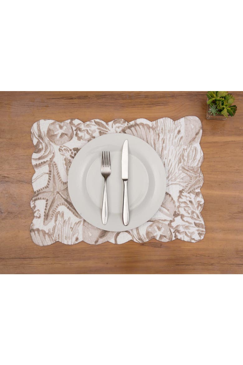 Barley Coast Shells 100% Cotton Quilted Set of 6 Placemats 13" x 19", Alternate, color, Brown