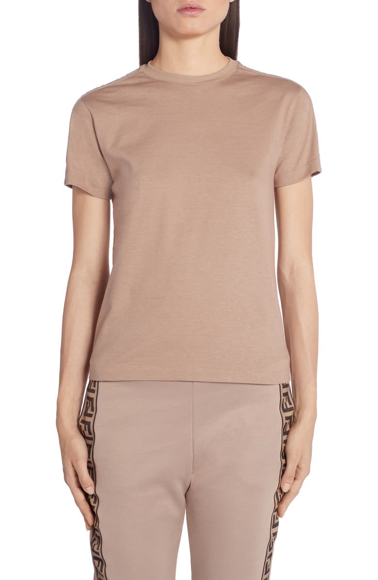 Fendi FF Logo Wool, Silk & Cashmere Tee, Main, color, 