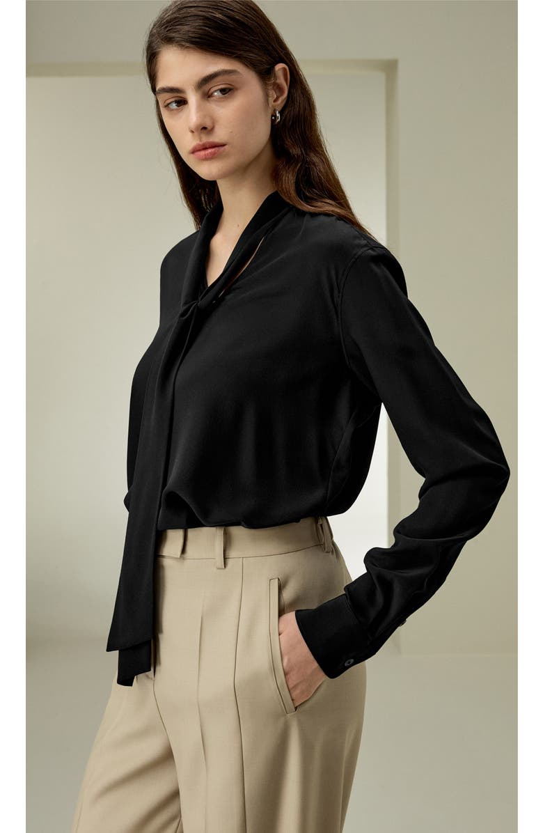 Lilysilk Silk Bowtie Blouse, Alternate, color, Black