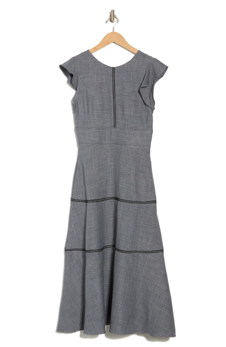 Crosshatch Cap Sleeve Tiered Midi Dress