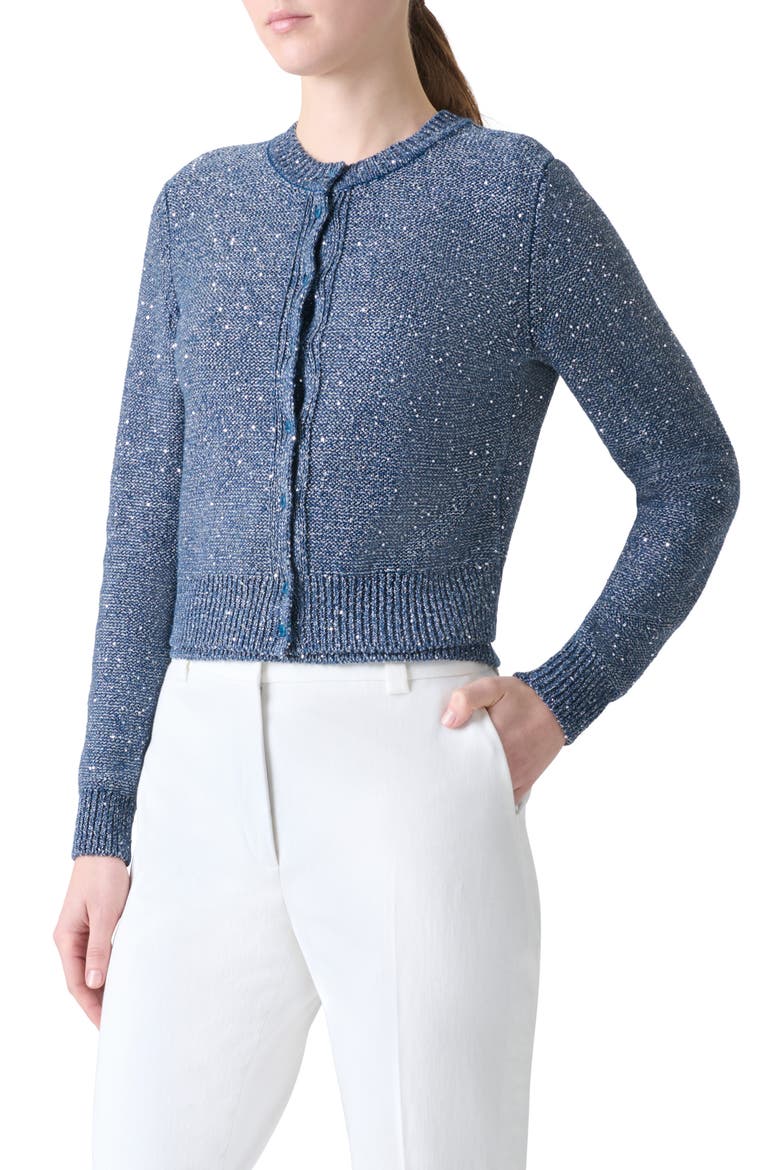 Sequin Knit Linen Blend Cardigan, Alternate, color, GRANITE BLUE