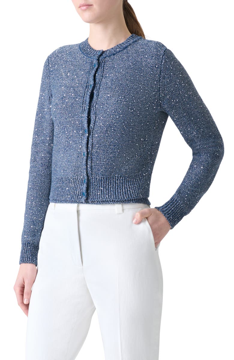 Akris Sequin Knit Linen Blend Cardigan, Alternate, color, Granite Blue