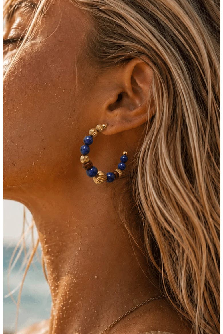 Temple Seed Hoop Earrings, Alternate, color, Gold&Blue&Red