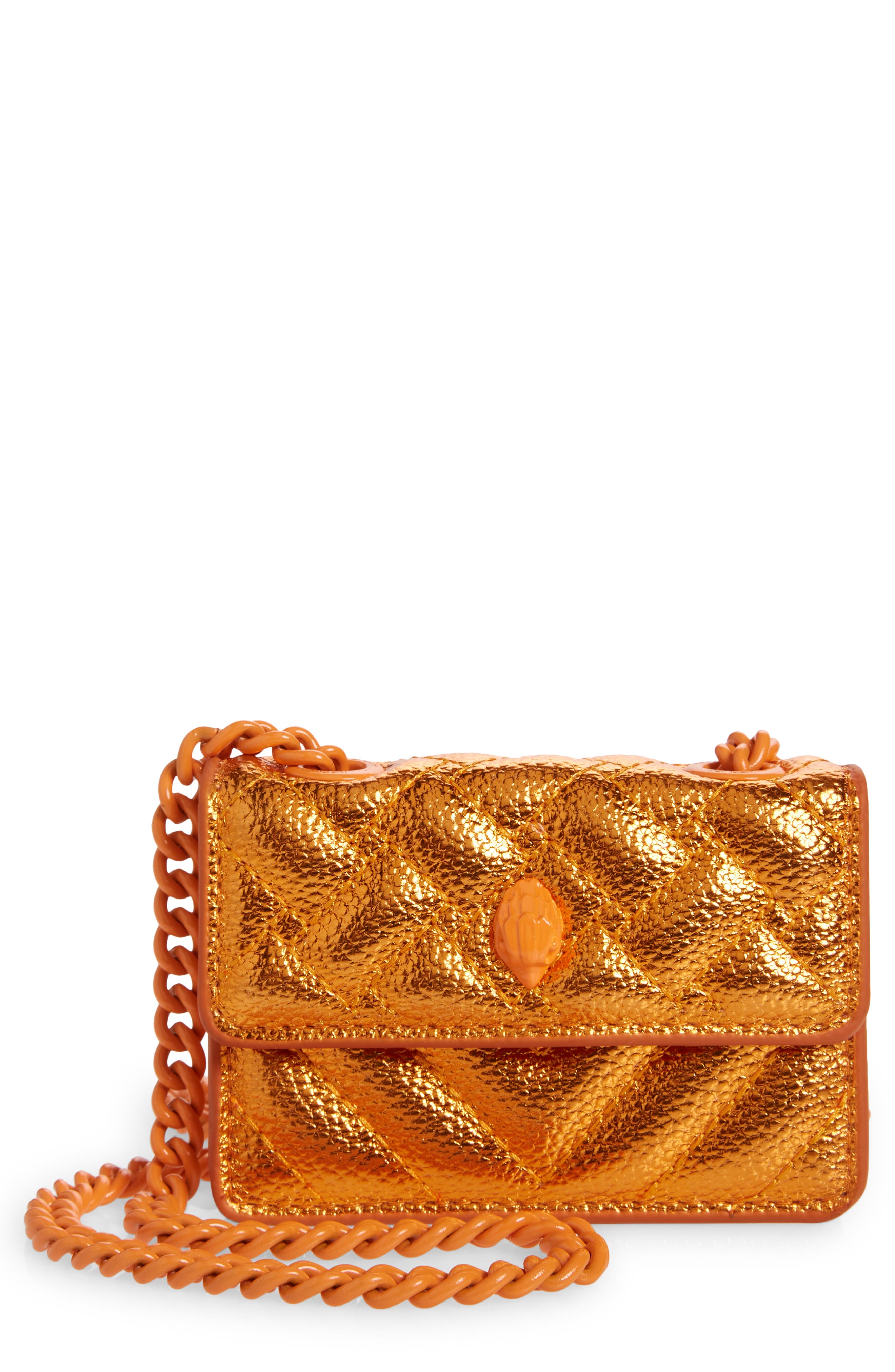 Micro Kensington Glitter Quilted Crossbody Bag, Main, color, ORANGE