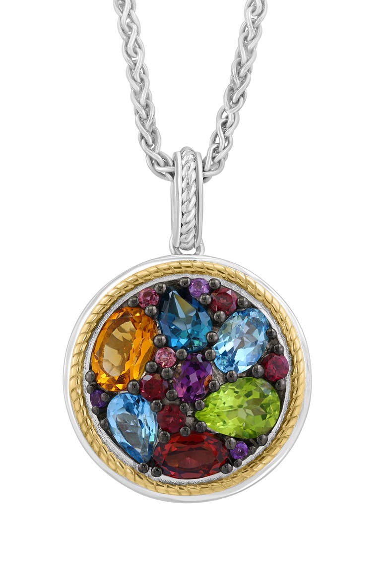 Sterling Silver & 14K Gold Semiprecious Stone Pendant Necklace, Main, color, MULTI