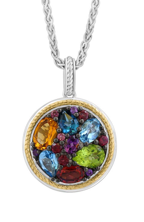 Sterling Silver & 14K Gold Semiprecious Stone Pendant Necklace