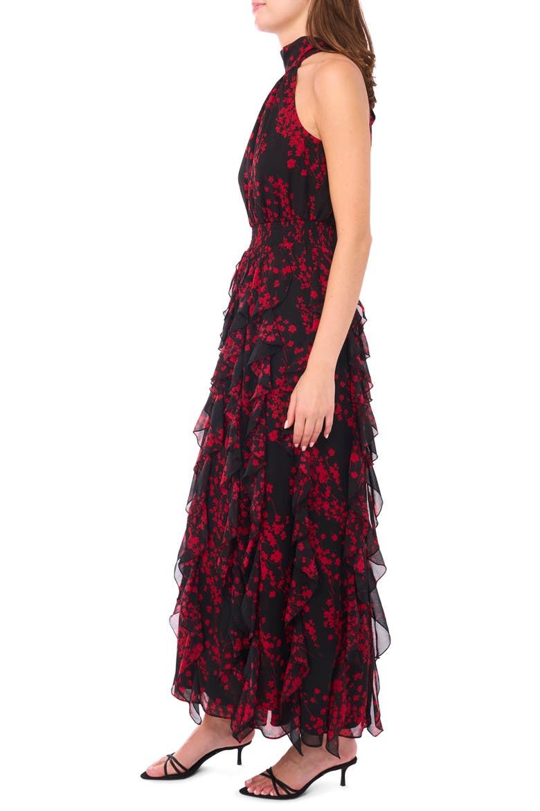 Floral Sleeveless Ruffle Maxi Dress, Alternate, color, ULTRA RED