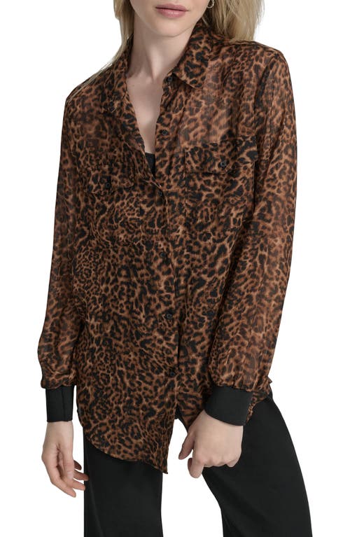 Dkny Zebra Print Long Sleeve Mesh Shirt In Brown