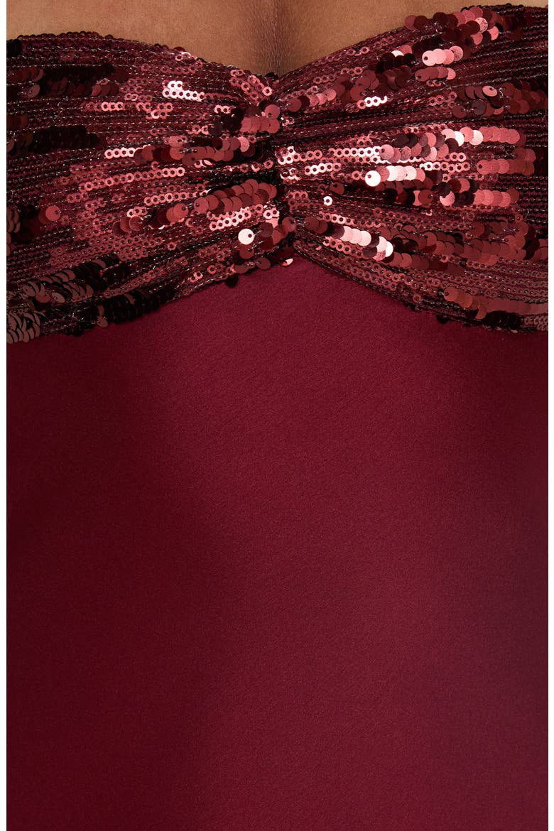 See the Vision Sequin & Satin Strapless Gown, Alternate, color, BURGUNDY