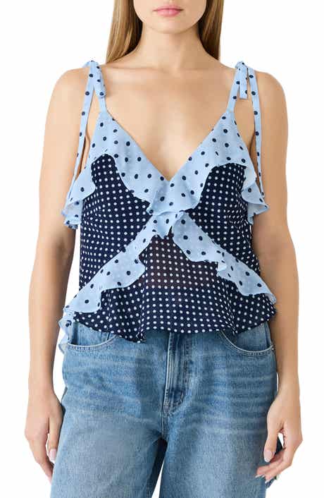 Steve Madden Adalina Polka Dot Ruffle Chiffon Tank