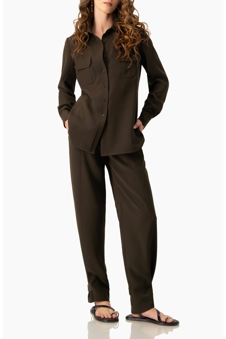 Tapered Cuff Utility Relaxed Pants with High-Waist and Ankle Straps, Alternate, color, Brown