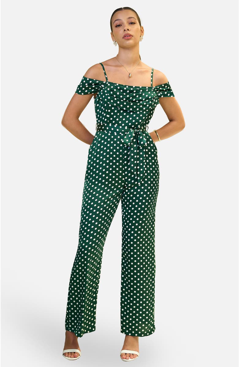 Yumi Spot Bardot Jumpsuit, Alternate, color, Green