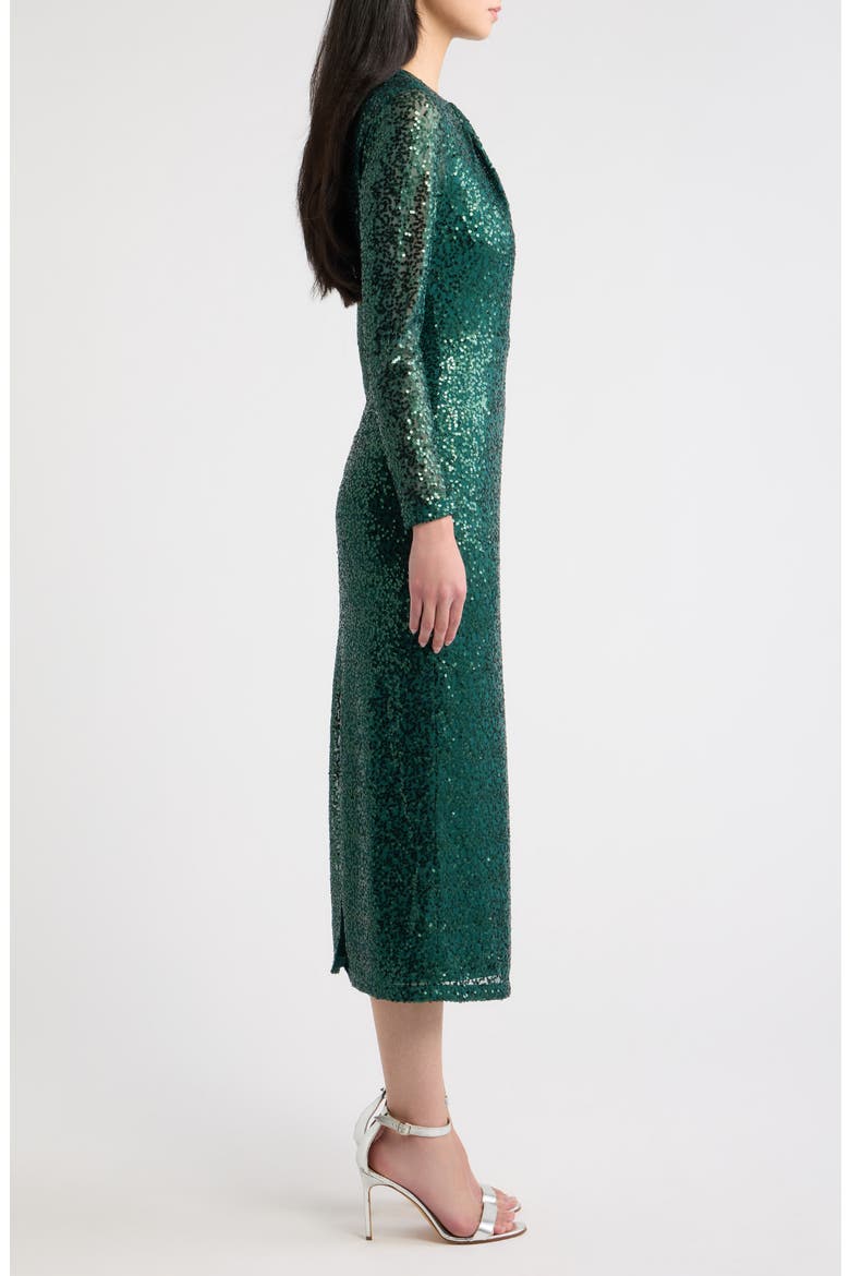 Sequin Twist Neckline Midi Dress, Alternate, color, DEEP JADE