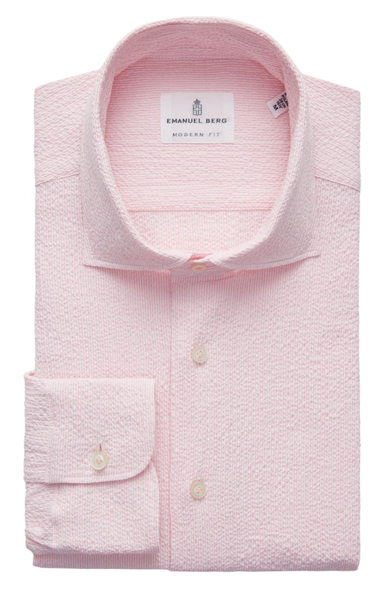 Emanuel Berg Textured Sartorial Stripe Stretch Cotton Dress Shirt, Alternate, color, Light Pastel Pink