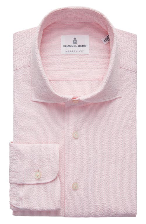 Emanuel Berg Textured Sartorial Stripe Stretch Cotton Dress Shirt