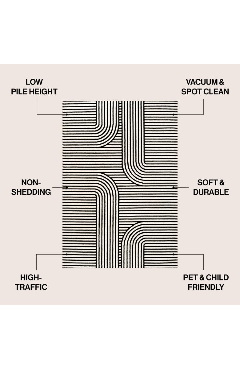 JONATHAN Y Anders High-Low MidCentury Modern Arch Stripe Two-Tone Indoor/Outdoor Area Rug, Alternate, color, Black/White