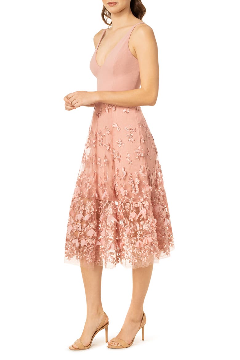 Darleen V-Neck Embroidered Mesh Cocktail Dress, Alternate, color, BLUSH