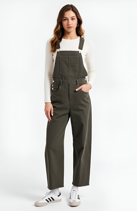 Wide-Leg Adjustable-Strap Front Bib Pocket Overalls
