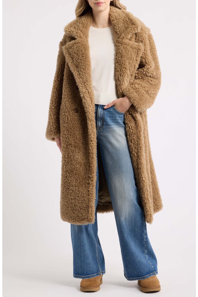 Gertrude II Long Faux Fur Teddy Coat, Alternate, color, SAND