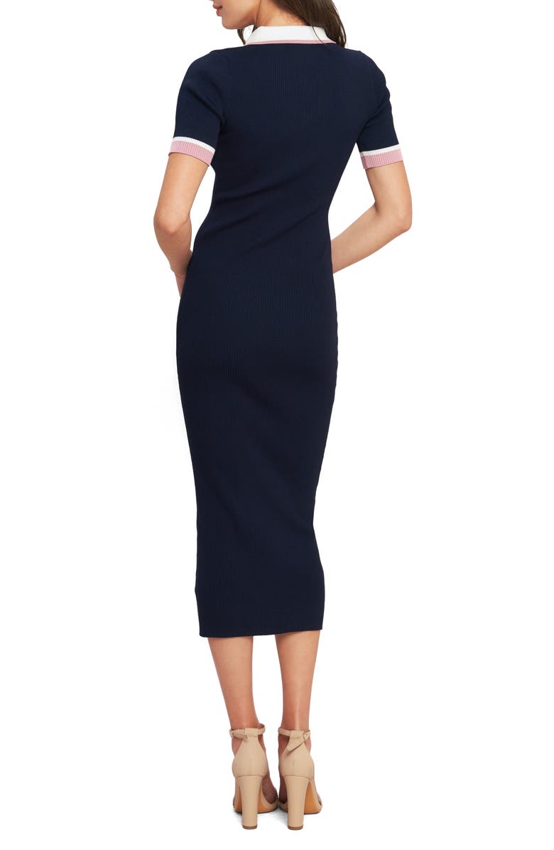 FLYING TOMATO Johnny Collar Sweater Midi Dress, Alternate, color, Navy