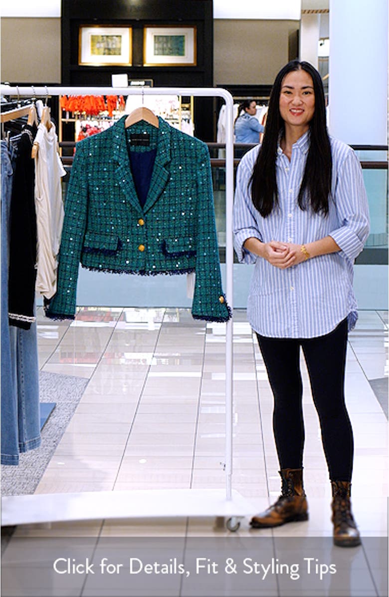 Premium Fringe Sequin Crop Tweed Jacket, sales video thumbnail