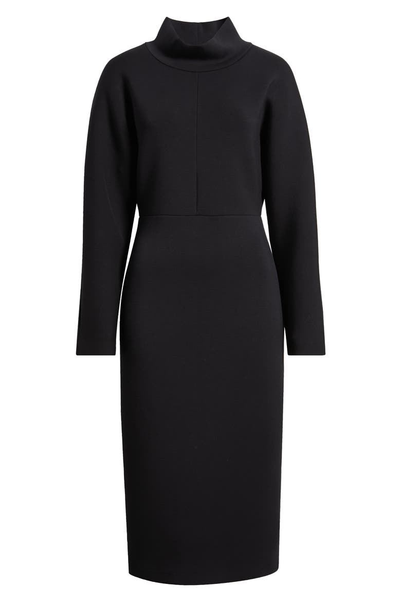 Mock Neck Midi Dress, Alternate, color, BLACK