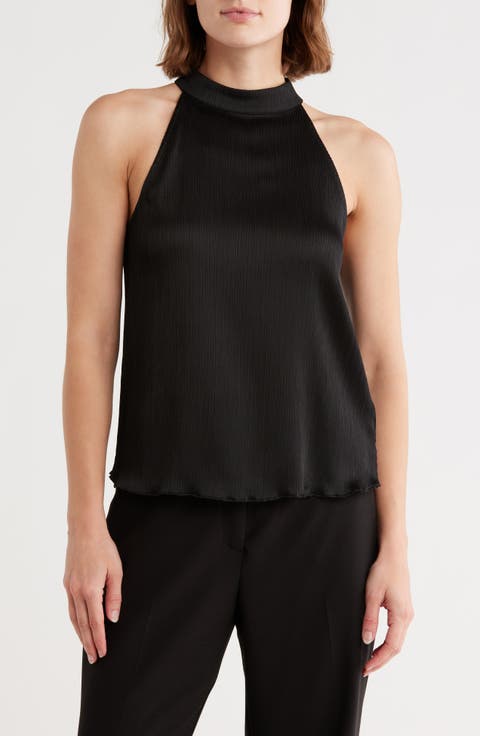 Mock Neck Sleeveless Plissé Top
