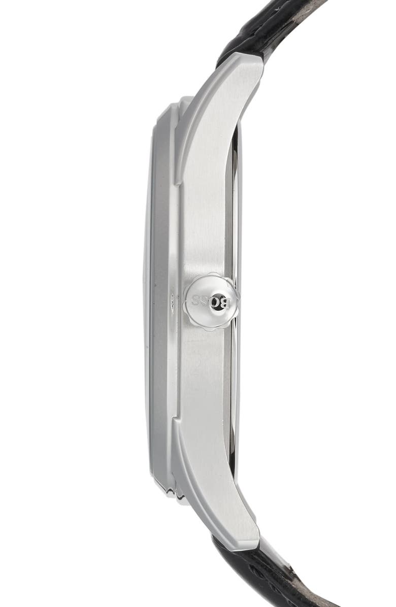 BOSS 'Ambassador' Embossed Leather Strap Watch, 43mm, Alternate, color, Blue Dial