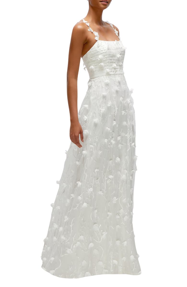 Dessy Collection Floral Embroidered Gown, Alternate, color, Ivory