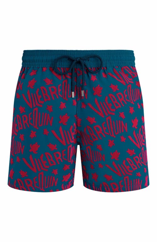 Vilebrequin Moorea Beach Shorts With Flocked Pattern In Paon