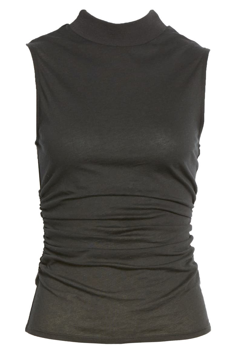 Ruched Mock Neck Tank, Alternate, color, BLACK