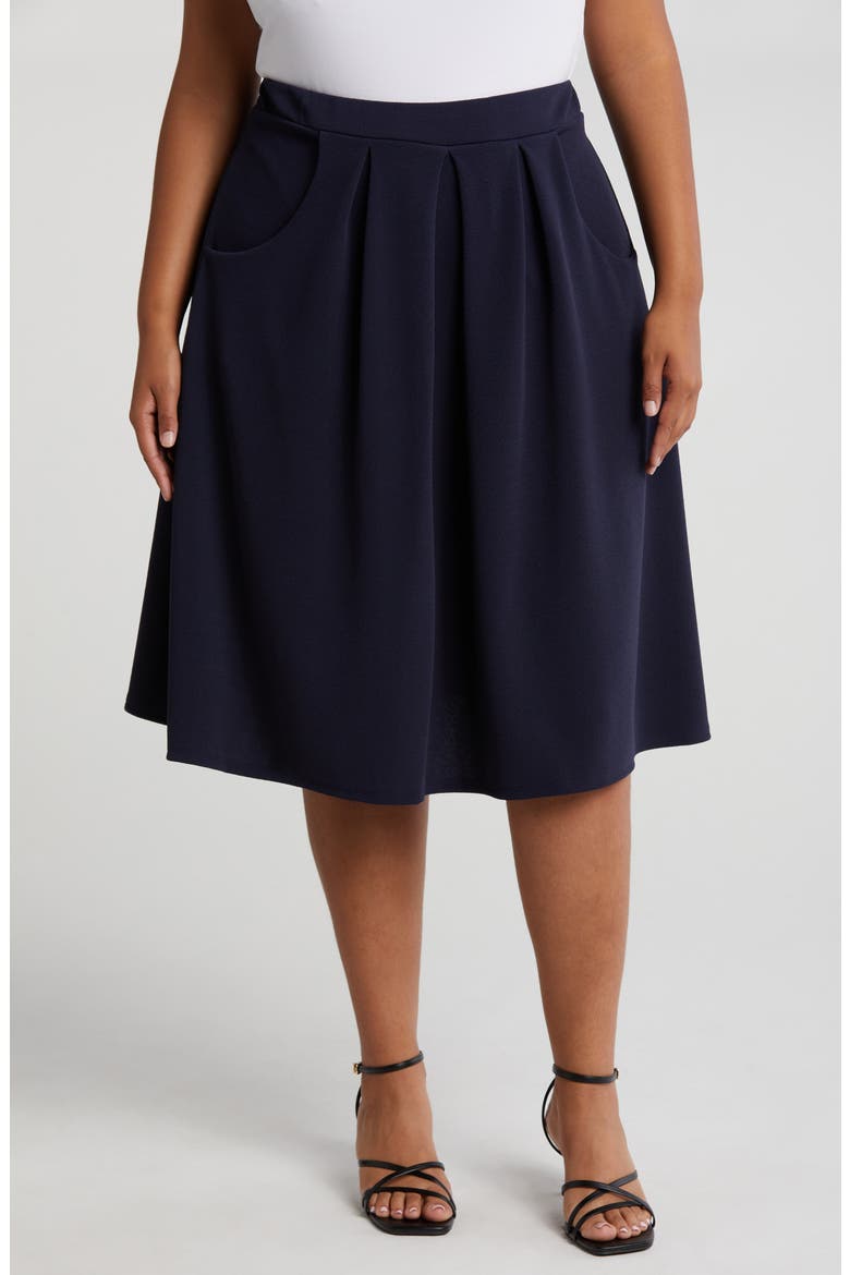 Pleated Elastic Waist Skirt, Main, color, NAVY