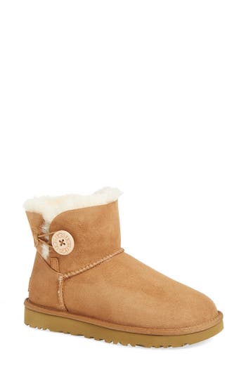 Ugg Mini Bailey Button Ii Genuine Shearling Boot In Chestnut Suede