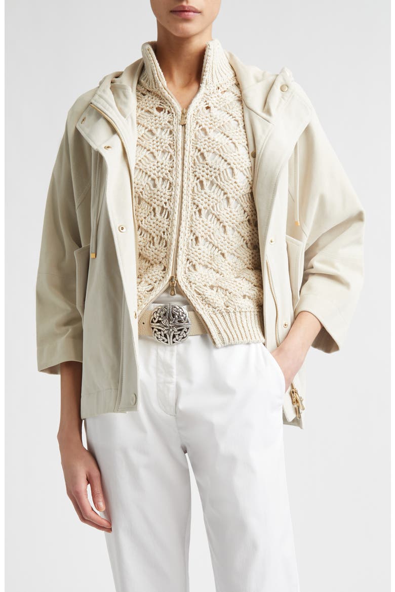Oversize Hooded Lambskin Suede Jacket, Main, color, IVORY