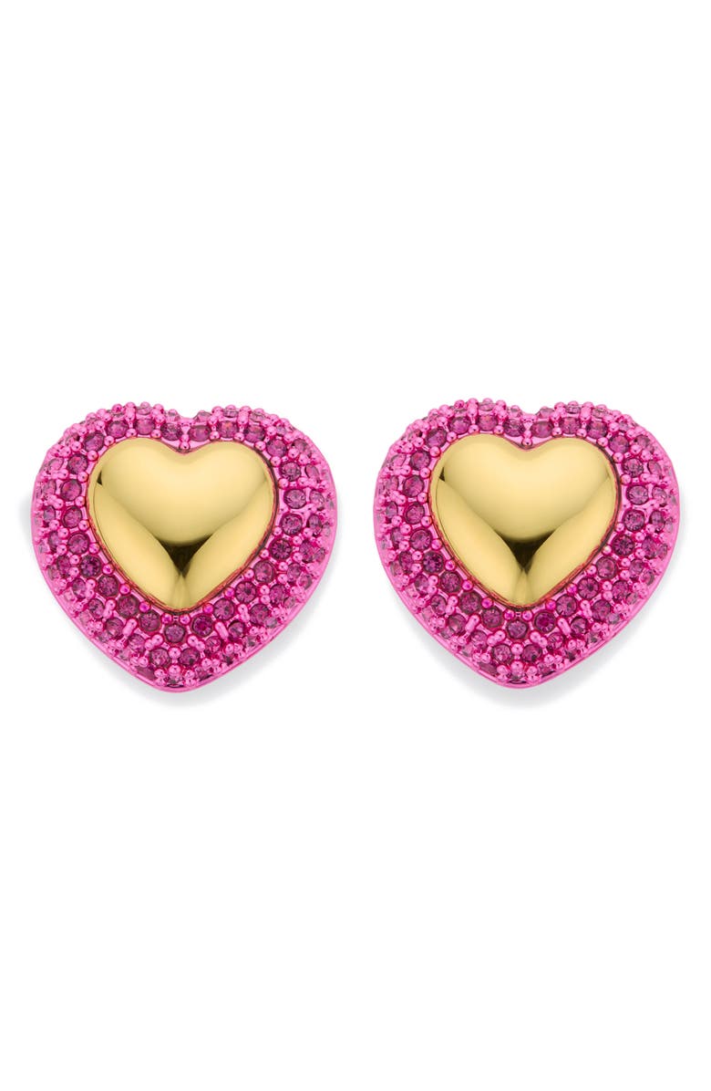 Kurt Geiger London Pavé Heart Stud Earrings, Main, color, Gold/ Pink