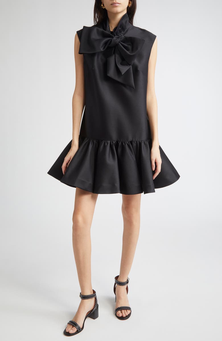 Zimmermann Hypnotic Bow Drop Waist Wool & Silk Minidress, Main, color, Black