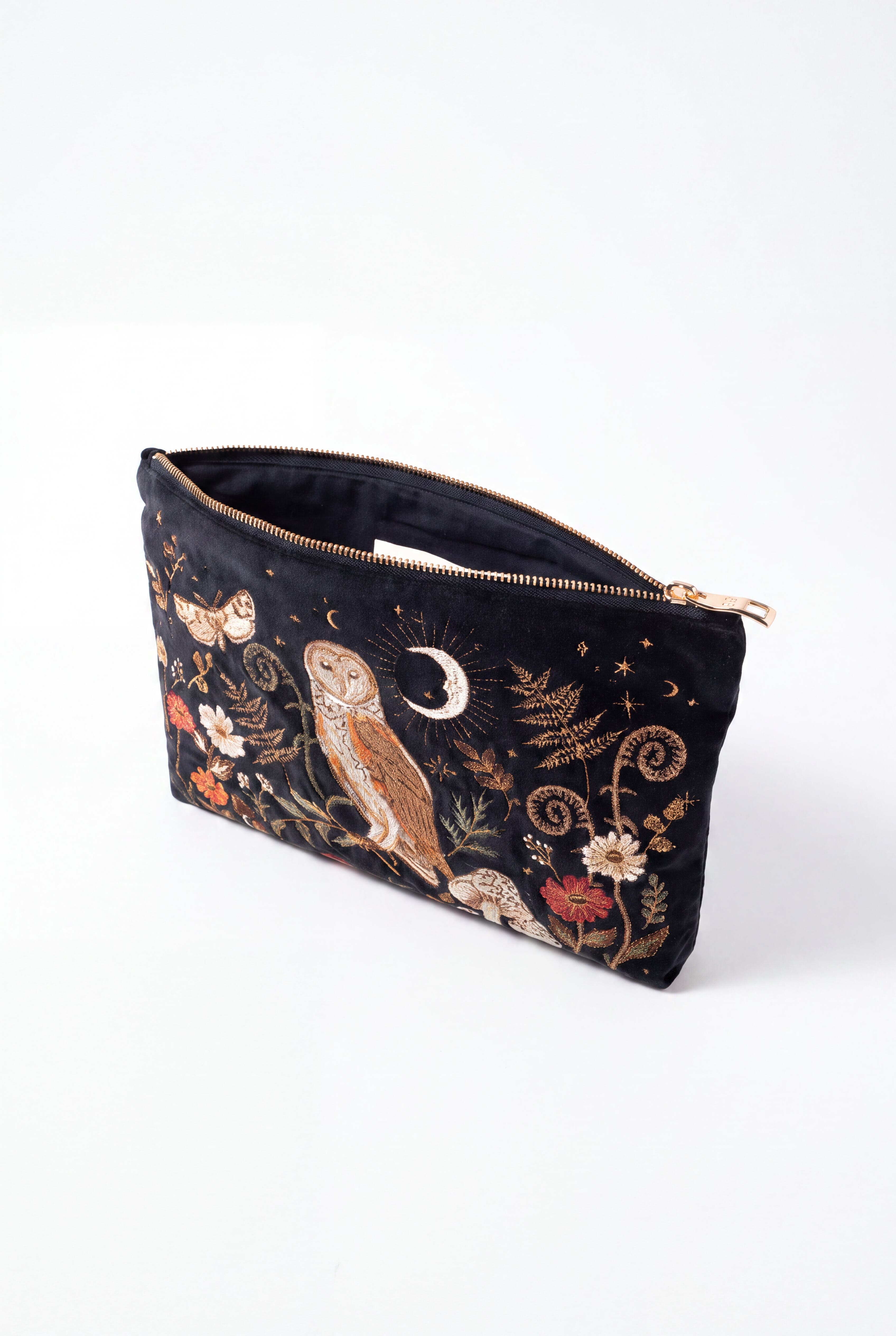 Mystical Owl Velvet Everyday Pouch, Alternate, color, Charcoal