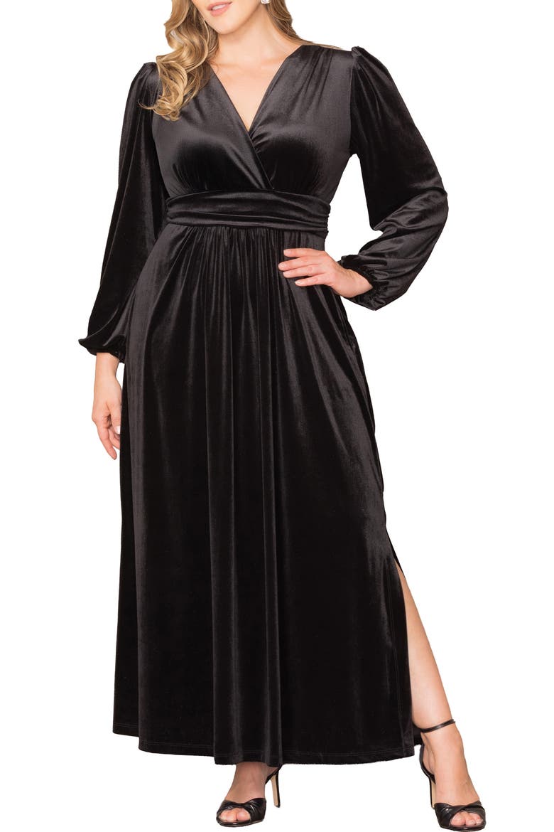 Vivienne Long Sleeve Velvet Gown, Main, color, ONYX