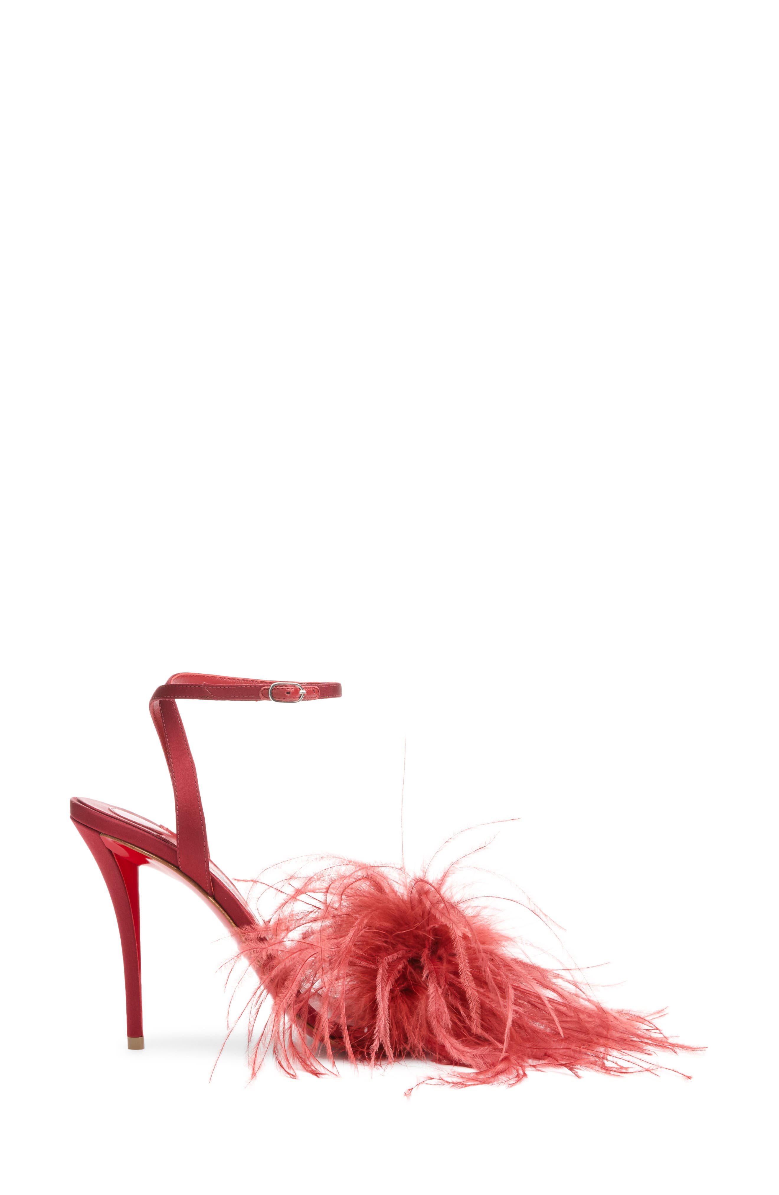 Miss Z Loubipoupi Feather Embellished Ankle Strap Sandal, Alternate, color, FEVER/ LIN FEVER