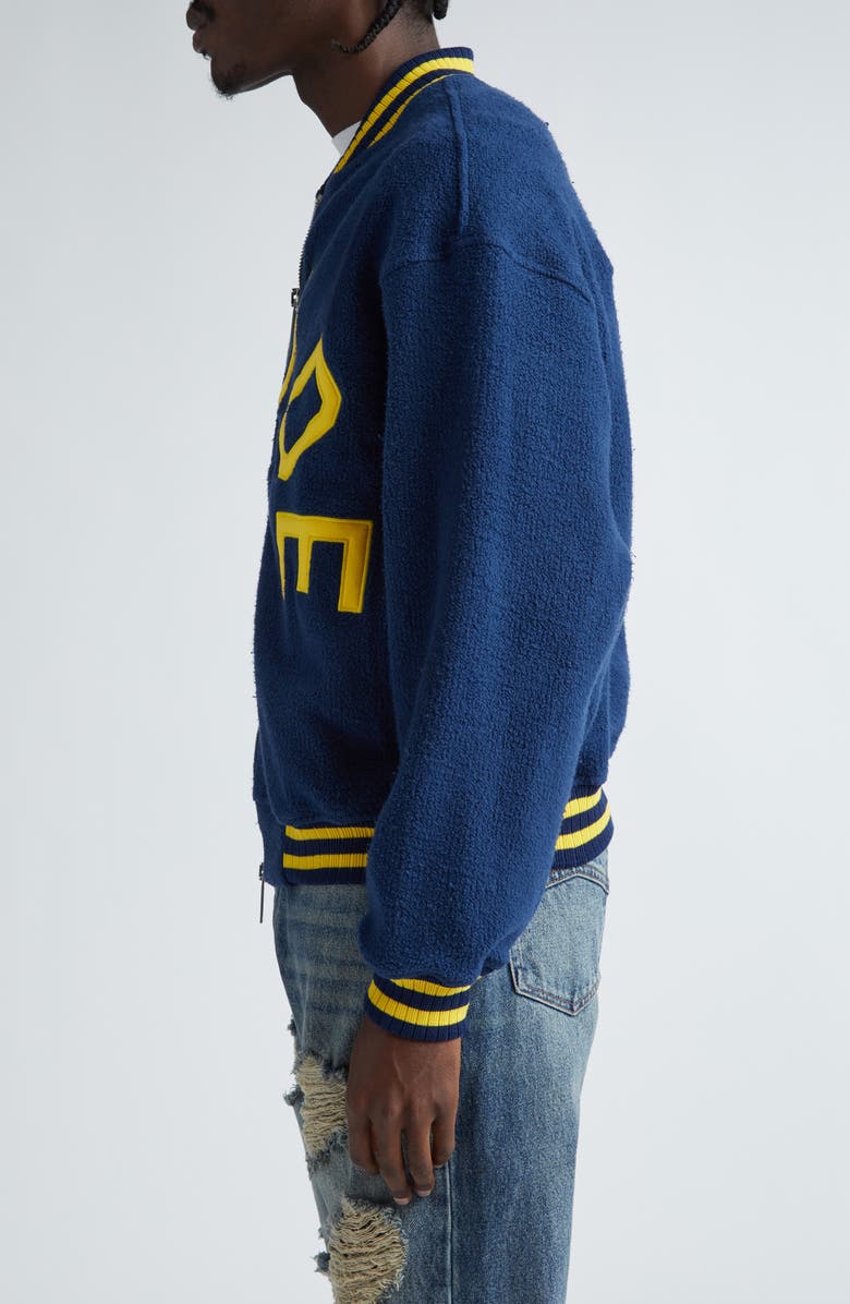 Rhude Oversize Logo Cotton Terry Varsity Jacket, Alternate, color,