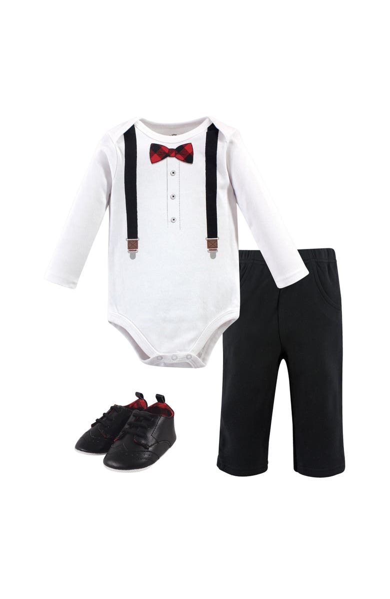 Little Treasure Long Sleeve Bodysuit, Pants and Shoe, Main, color, Lumberjack Bow Tie
